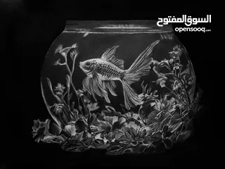  1 FISH IN GLASS  Graphite pencil DRAWING  A3 size