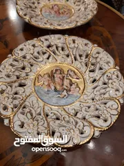  2 زوج صحون ايطاليا capodimonte  قديمه جدا أكثر من 90 عام شغل ورسم يدوي مع ماء ذهب