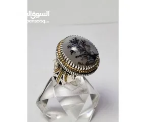  4 خاتم فاخرمصنوع يدويامن الفضة الخالصة(925) مزود بحجرالعقيق شجري طبيعي يتميز بنقوش فريدةعلي شكل شجرة ا