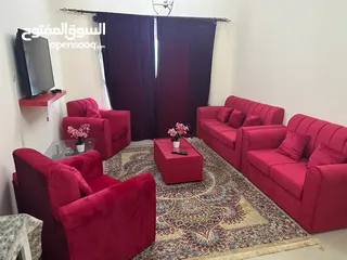  1 غرفه وصاله حمامين بلكونه اطلاله الشارقه التعاون مفروش  مع نت