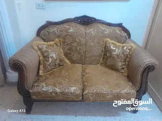  1 طقم كنب ضيوف خشب زان وقماش تقيل جديد 9 مقاعد مو 7 ومنجد داخلي جديد خشب بدل القشاط