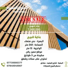  1 بناية للبيع - حي صنعاء - 240 متر - مكونة من 3 طوابق
