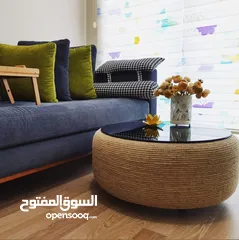  4 طاولات وسط من الاطارات مع حبل الخيش للحديقة وداخل المنزل ، تصميم بسيط وعصري
