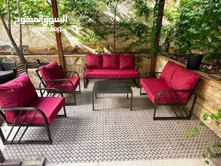 7 اطقم مودرن للحدائق حديد و راتان ومراجيح ثلاثية و عش البلبل وطاولات سفرة من الحديد الصلب