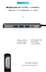  3 5in 1 Multifunctional USB-C Hub Docking Station Adapter with 4K HDMI HD Display