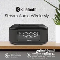  1 IHOME سماعة منبه مع شحن لاسلكي وبلوتوث  ويرلس . مخرج شحن اضافي usb IQ charger بتشبك بلوتوث مع أي موب