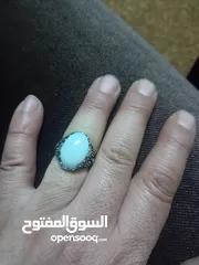  3 خاتم فضه محبر رسم بارز حجر عقيق ابيض
