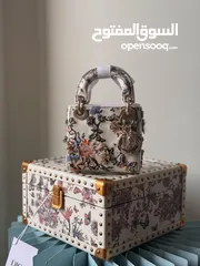  2 Christian Dior Micro Lady Dior with Small Trunk Multicolor Embroidered Calfskin Light Gold Hardware