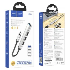  2 Hoco HB26 4 IN 1 Type-c To USB  تحويلة من تايب سي لا 4 مداخل 4 مداخل usb بتزبط للماك بوك و الايباد.