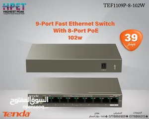  1 Tenda TEF1109P-8-102W محول سريع بـ 9 منافذ مع 8 منافذ PoE