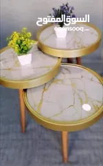  22 طاولات سرفيس 3D  زجاج حجم الكبير قطر 40سم نظام تركي  متوفر الوان  3 قطع