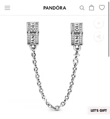  1 PANDORA SIGNATURE PANDORA LOGO SILVER SAFETY CHAIN WITH CLEAR CUBIC ZIRCONIA AND SILICONE