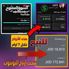  1 قناة يوتيوب مفعلة ربح للبيع بسعر مغري ومناسب