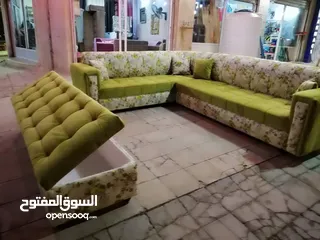  20 تنجيد كورنر حرف L مع كنبة مزدوجة مع إمكانية اختيار الاقمشة والألوان والتفصيل حسب الطلب