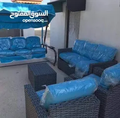  1 طقم كنب رتان خارجي سباعي مع مرجيحة فرش بدوي عربي ومتوفر جميع الالوان. خدمة التوصيل لجميع المحافظات