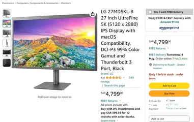  6 LG 27MD5KL-B 27 Inch UltraFine 5K Display with macOS Compatibility