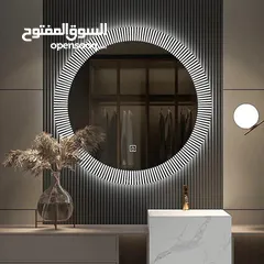  4 مرآة LED الذكية – إضاءة مميزه جدا ،  تشغيل كهرباء، كبسة لمس، قطر 70 سم.  متوفرة بإطار ذهبي أو بدون