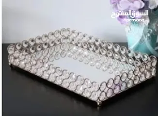  1 صواني تقديم مرايا فاخره و طقم صحون سفره جديد و صولني فرن ستانلس ستيل