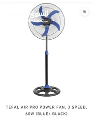  1 مروحة ماركة TEFAL AIR PRO POWER بحالة الوكالة  60 واط 3 سرعات 5 شفرات لون اسود وازرق