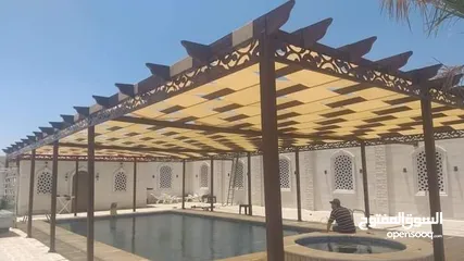  3 مظلات خارجية مضلات خارجية تفصيل اشرعة برقولات خارجية سواتر جانبية تجهيز شاليهات