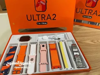  2 ساعة الترا الذكية – الإصدار الجديد بالحجم الكبير 49mm متوفرة بلون فضي فاخر  ومعها 7 قشاطات بأشكال