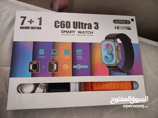  1 ساعه smart watch (c60 Ultra 3) مع كرتونتها و شاحنها و كساكتها مشحونه فقط 10 مرات الساعه كأنها جديده