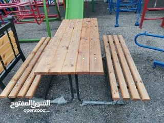  11 طقم مقاعد وبنشات حديقة حديد وخشب سويد رباعي مع طاولة