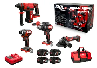  1 مطرقة + مفك براغي + مطحنة + مثقاب لاسلكي متذبذب