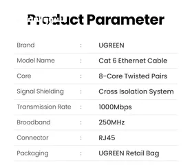  3 UGREEN NW102 Cat 6 Patch Cord LAN Cable- 30M كيبل لان 30 متر