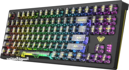  7 كيبورد جيمنغ مضيئ احترافي لكل الجيمرز  Aula Keyboard F2183 Transparent Layout Gaming RGB Lights OG