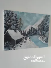  2 لوحات فنيه رسم ريشه اكراليك للبيع