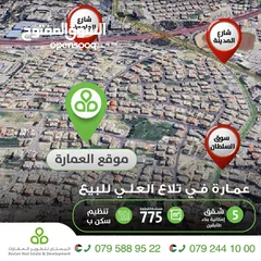  2 فرصة استثمارية عمارة للبيع في تلاع العلي بالقرب من سوق السلطان/ الارض 775 متر /  سكن ب