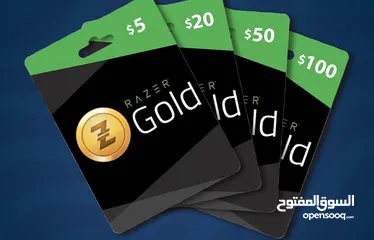  5 بطاقة ريزر جولد العالمية بقيمة 100 دولار        RAZER GOLD GLOBAL 100$ CARD