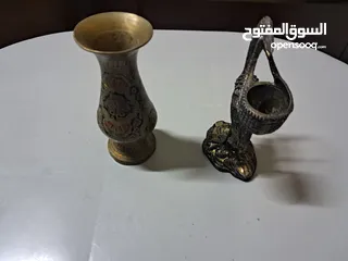  3 تمثال نادر عتيق تمثال صغير إيطاليا/شمعدان طائر البلشون من خشب الخور برونز نحاس قديم