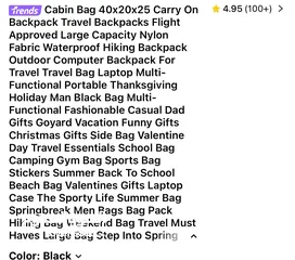  15 حقيبة سفر carry on مناسبة جدا للسفر في الطيران الاقتصادي مثل Ryan air، اللون أسود والشنتة جديدة
