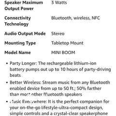  6 مكبر صوت UE MINI BOOM لاسلكي بتقنية البلوتوث - أسود UE MINI BOOM Wireless Bluetooth Speaker - Black