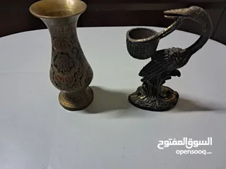  1 تمثال نادر عتيق تمثال صغير إيطاليا/شمعدان طائر البلشون من خشب الخور برونز نحاس قديم