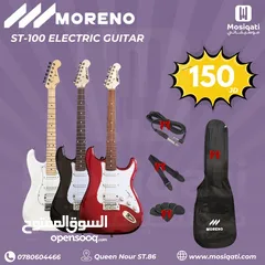  1 جيتار مورينو الكتريك مع شنطة مبطنة وكيبل وستراب و 3 ريش  Moreno ST-100 Electric Guitar