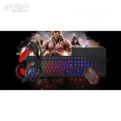  3 ماوس + كيبورد + سماعه + باد ماوس جيمنج ملون سلكي ديسكتوب JEDEL CP-01 4 in 1 USB WIRED GAMING COMBO