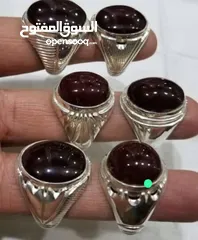  5 ( خاتم فضه ملكي عمل يدوي ) ( مفتول ) عيار 925   ((مرصعه بل العقيق اليمني الاحمر و المشجر و غير ))