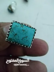  7 خاتم فضة 925 حجر الفيروز الأزرق الطبيعي فحل سعر الخاتم الواحد 35دينار