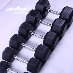  1 دامبلز ثابت الشكل السداسي متوفر بجميع الاوزان حديد مغطى ربر مميز وفخم يوجد خدمة توصيل