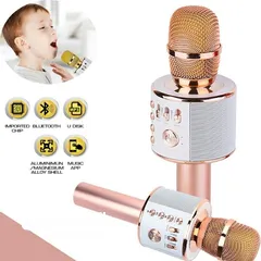  5 مايكروفون كريوكي الاصلي المعدني  مع سماعته USB بلوتوث . تحكم مستوى الصوت. شحن فوري  مدخل فلاش مموري