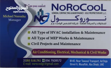  1 Installation and maintenance of all type of air conditioners.civil fit out works,plumbing works
