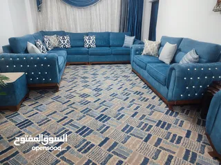  4 طقم كورنر مساحة 11 متر مع طاولة وسط مع كومدينة أحذية ومراية مع طاولة شاشة