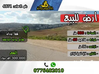  1 رقم الاعلان (4871) ارض للبيع في بدراان مقابل بوابة جامعة العلوم التطبيقية قابل تحويل تجاري