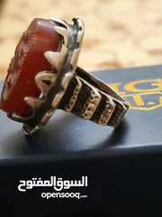  4 خاتم فضه عقيق منقوش