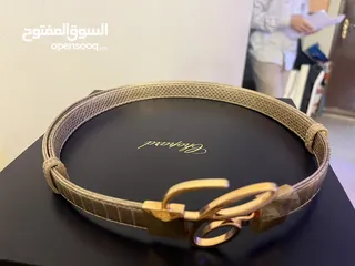  6 حزام  Chopard Chopard Metallic Gold Python Embossed Leather Miss Happy Belt 115CM