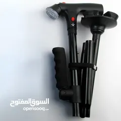  10 عكاز مقبضين وليس مقبض طبي 4 في 1 عكازه عصا مع مانع انزلاق و جرس انذار و اضائه ليد قابل للطي عكازة