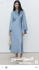  1 فستان ازرق طويل للمحجبات ساتان سهرة ناعم جدا long maxi blue dress from mango NEW